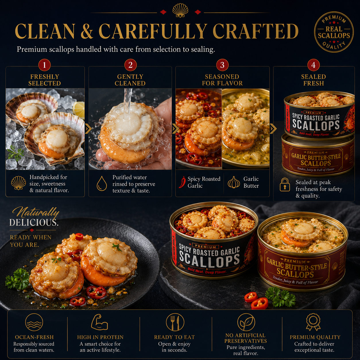 Premium Wild-Caught Scallops — Tender, Savory & Ready to Enjoy  -$AC
