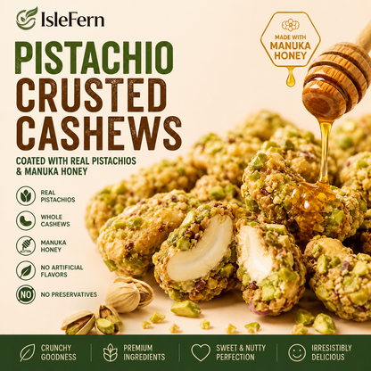 Artisan Pistachio-Crusted Cashews with Real Manuka Honey  -$AC