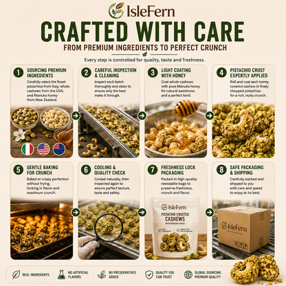 Artisan Pistachio-Crusted Cashews with Real Manuka Honey  -$AC